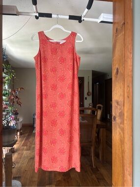 Vintage Halmode Petites Women’s Sleeveless Coral Floral Shift Dress Overshirt
